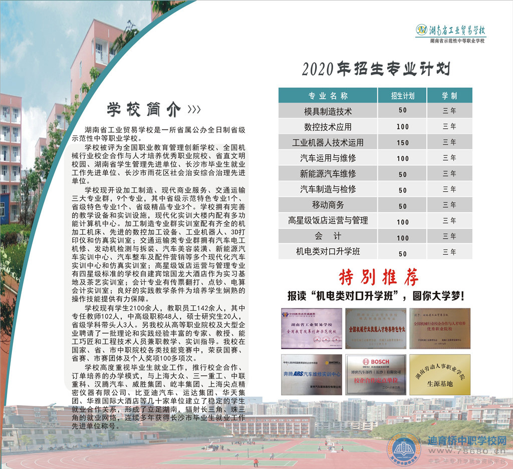 湖南省工业贸易学校2020年招生简章