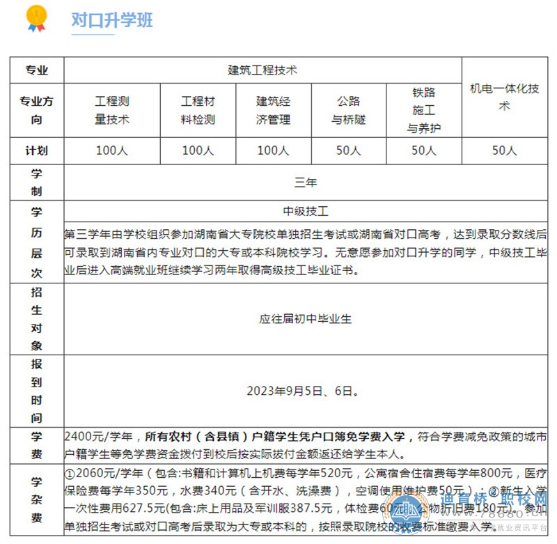 湘潭铁路工程学校2023年招生简章