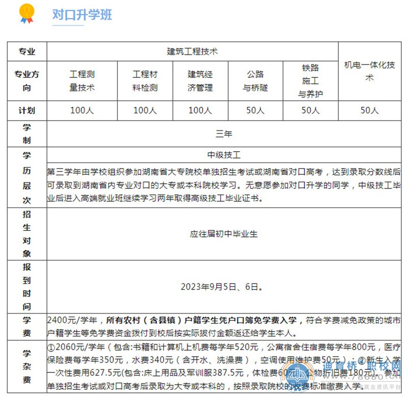 湘潭铁路工程学校2023年招生简章